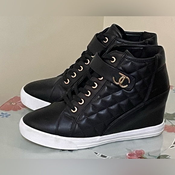 Juicy Couture Black Platform Wedge High-Top Sneakers Size 9.5 - Picture 10 of 14